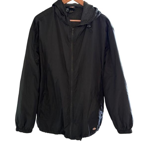 Dickies Black Hooded Windbreaker Jacket XL Fleece Lined Workwear Outdoor Winter - Picture 1 of 9
